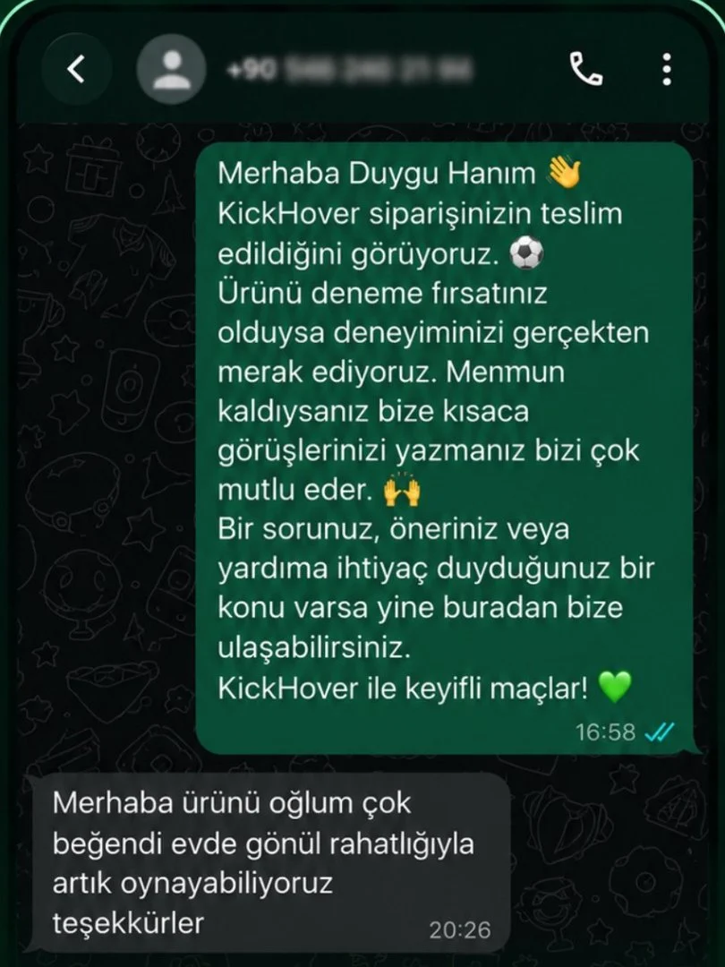 Müşteri mesajı: Ürünü oğlum çok beğendi, evde gönül rahatlığıyla artık oynayabiliyoruz, teşekkürler