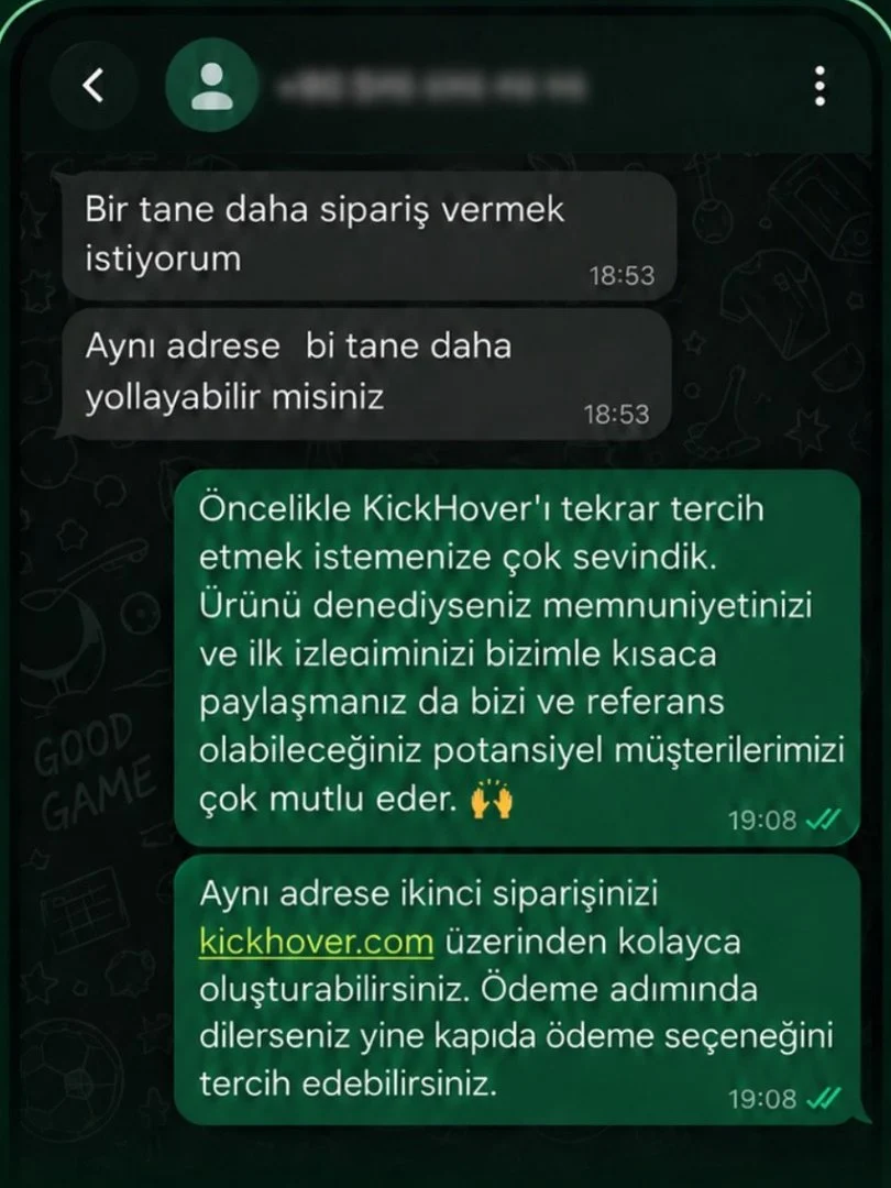 Müşteri mesajı: Bir tane daha sipariş vermek istiyorum, aynı adrese bir tane daha yollayabilir misiniz