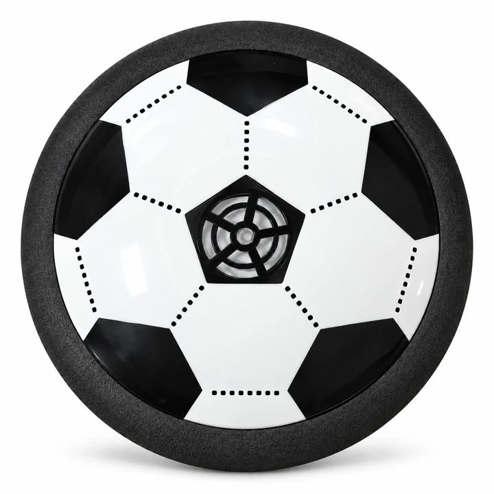 KickHover havada kayan futbol topunun üstten görünümü: ortada fan ızgarası, çevresinde siyah köpük bant